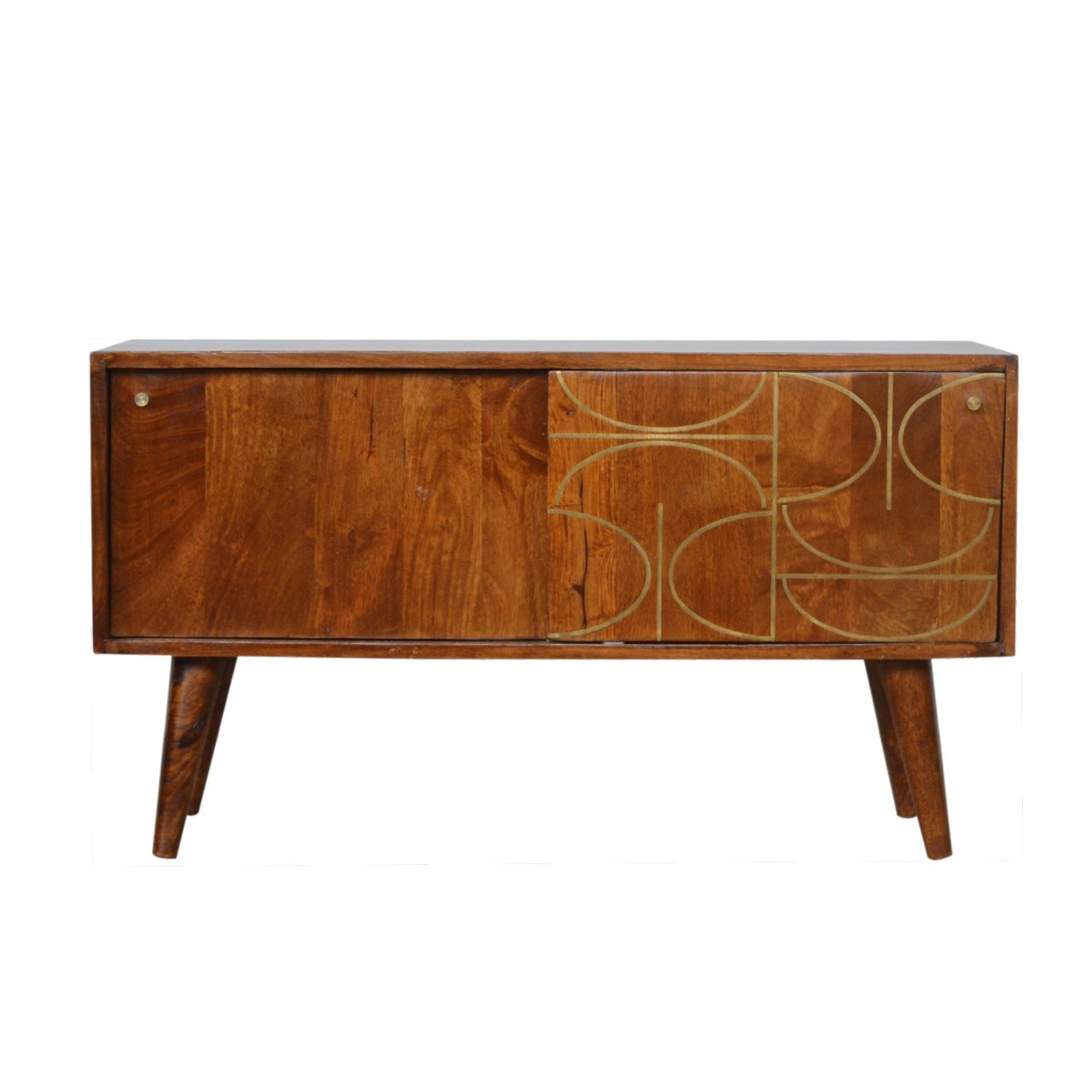 Solid Mango Wood Chestnut Gold Inlay Abstract Sideboard