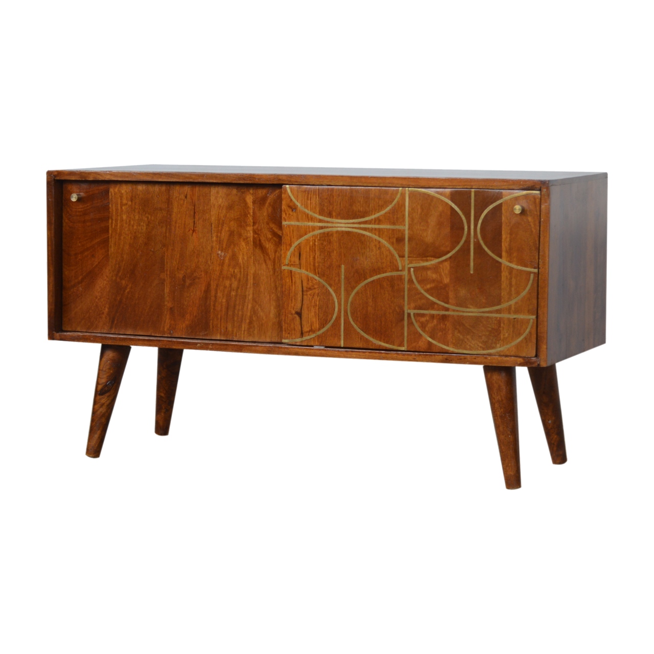 Solid Mango Wood Chestnut Gold Inlay Abstract Sideboard - Image 2