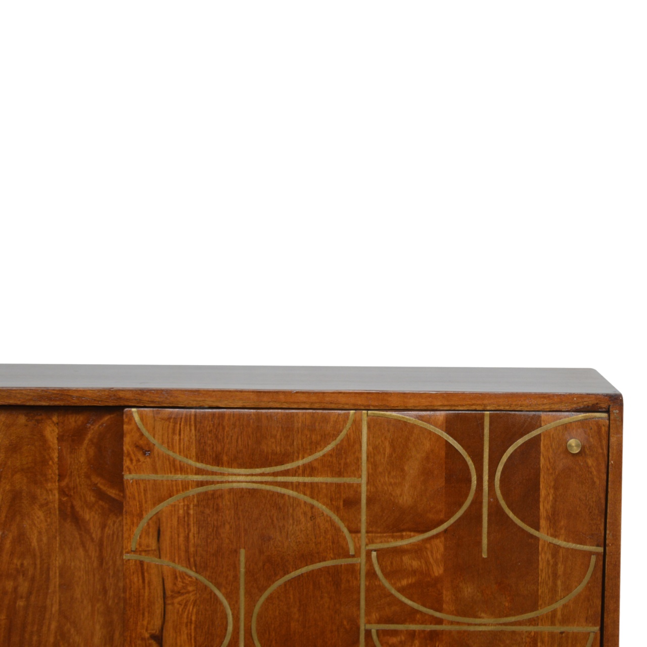 Solid Mango Wood Chestnut Gold Inlay Abstract Sideboard - Image 3