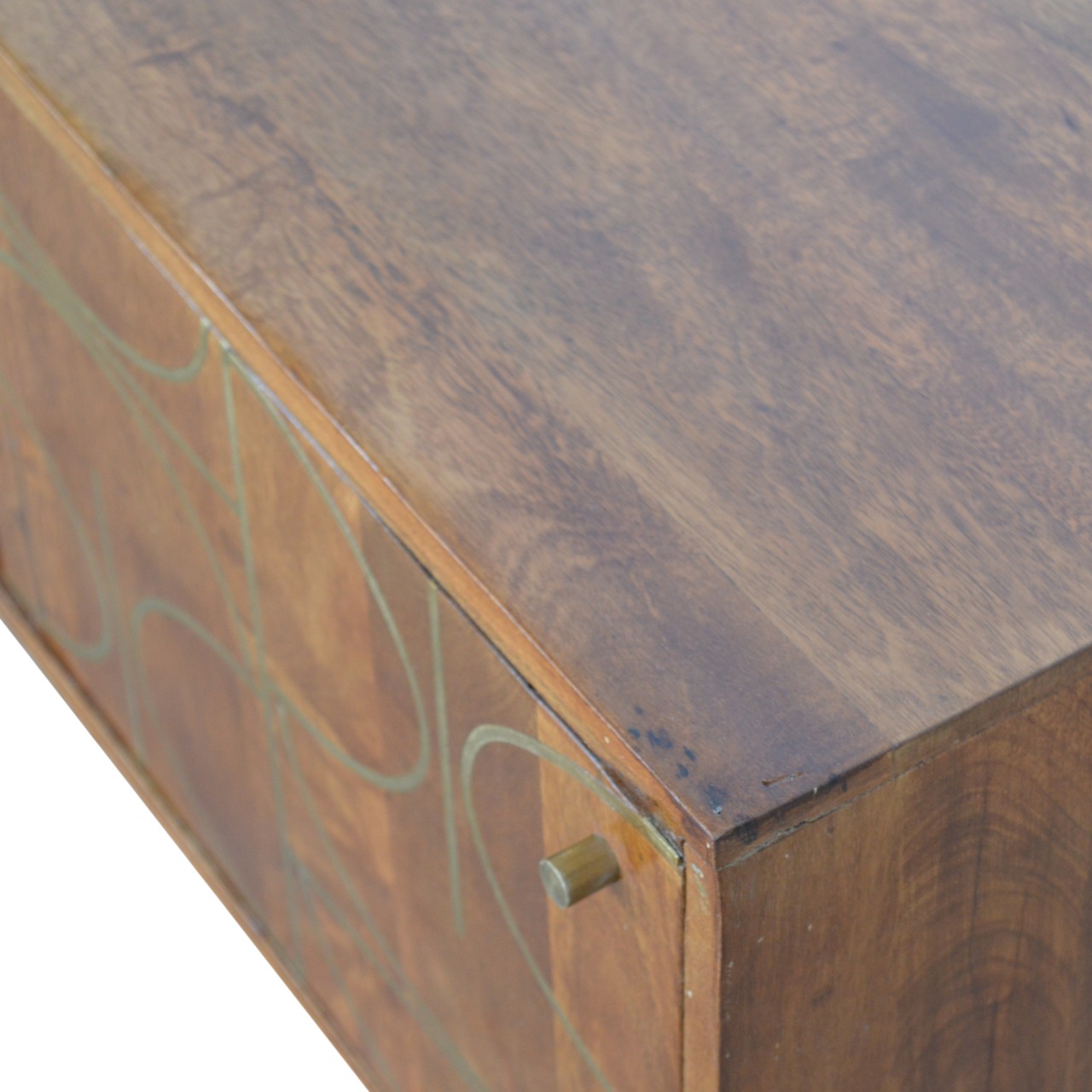 Solid Mango Wood Chestnut Gold Inlay Abstract Sideboard - Image 4