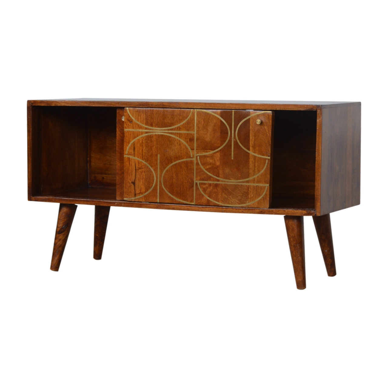 Solid Mango Wood Chestnut Gold Inlay Abstract Sideboard - Image 5