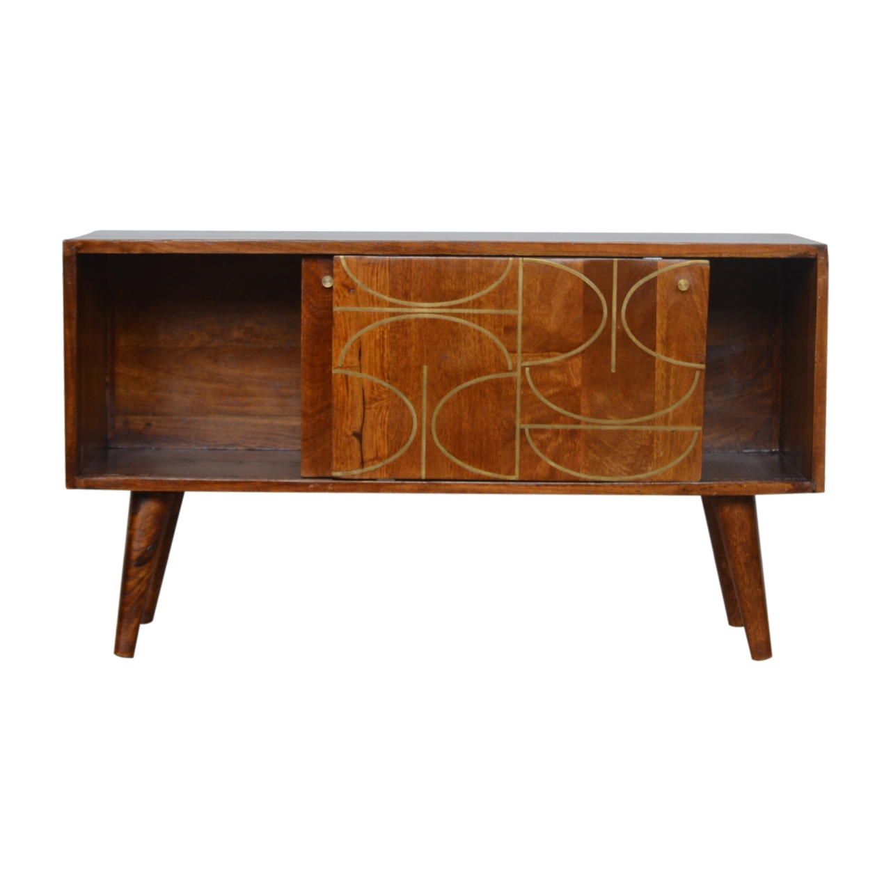 Solid Mango Wood Chestnut Gold Inlay Abstract Sideboard - Image 6