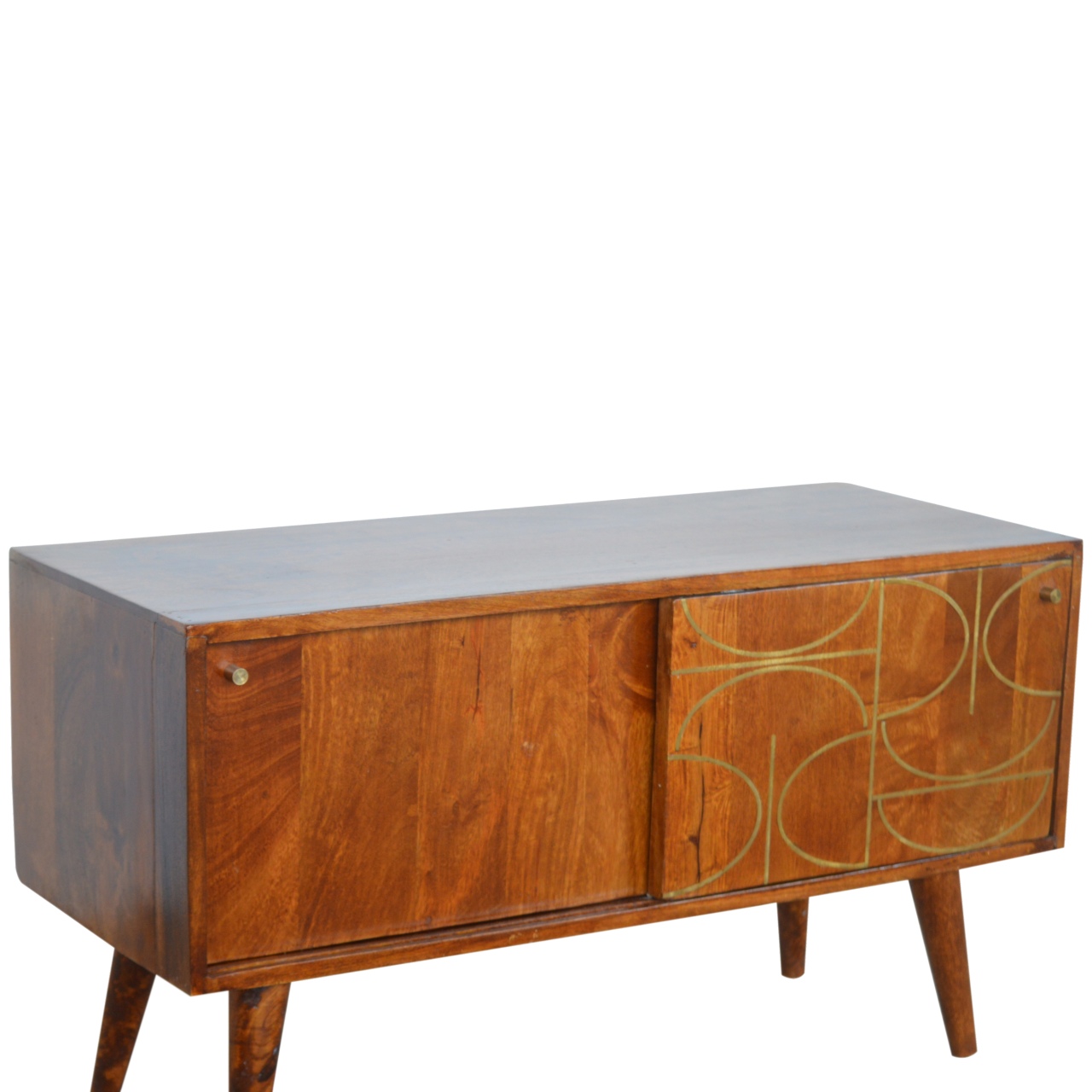 Solid Mango Wood Chestnut Gold Inlay Abstract Sideboard - Image 7