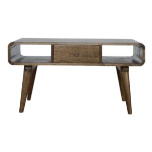 Solid Mango Wood Curved Grey Washed Coffee Table