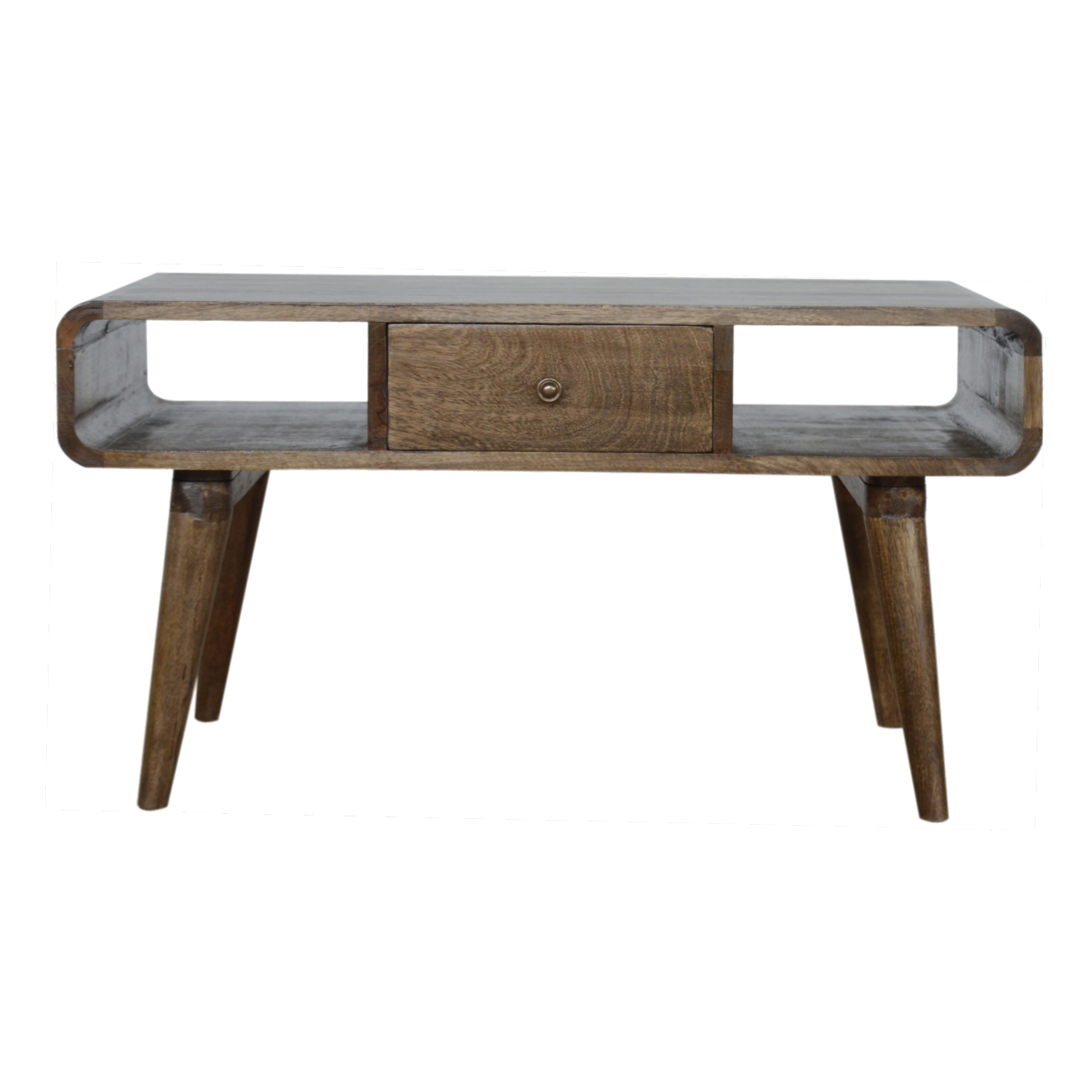Solid Mango Wood Curved Grey Washed Coffee Table