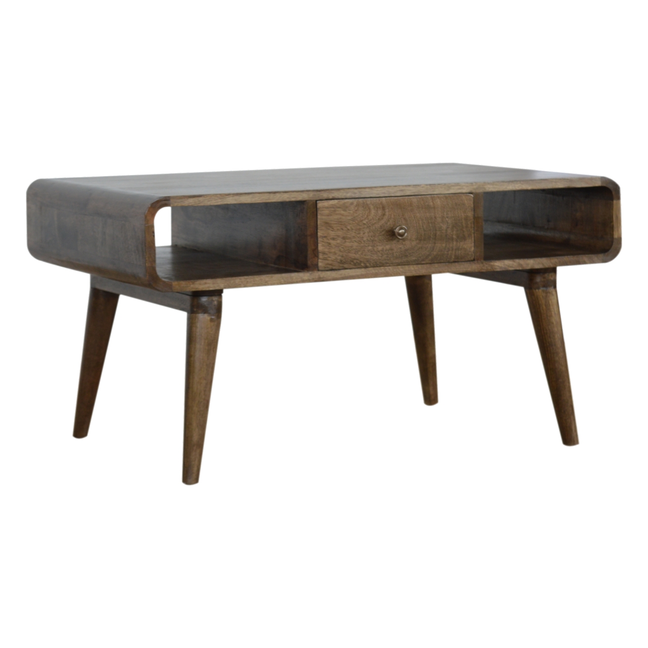 Solid Mango Wood Curved Grey Washed Coffee Table - Image 2