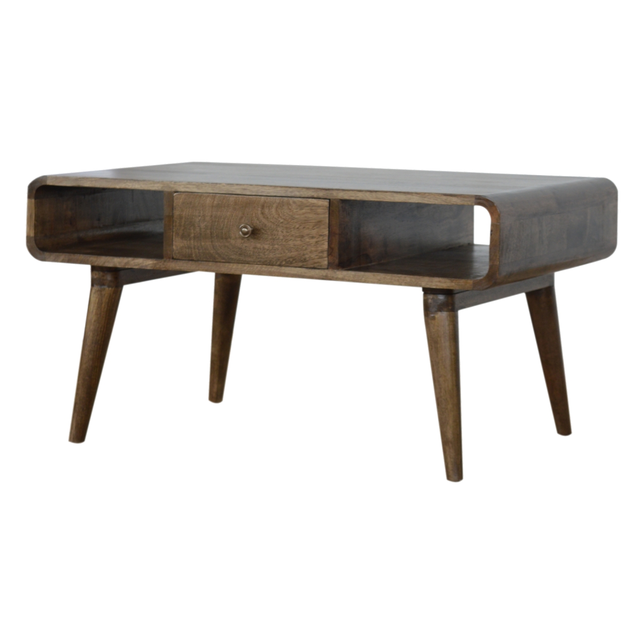 Solid Mango Wood Curved Grey Washed Coffee Table - Image 3