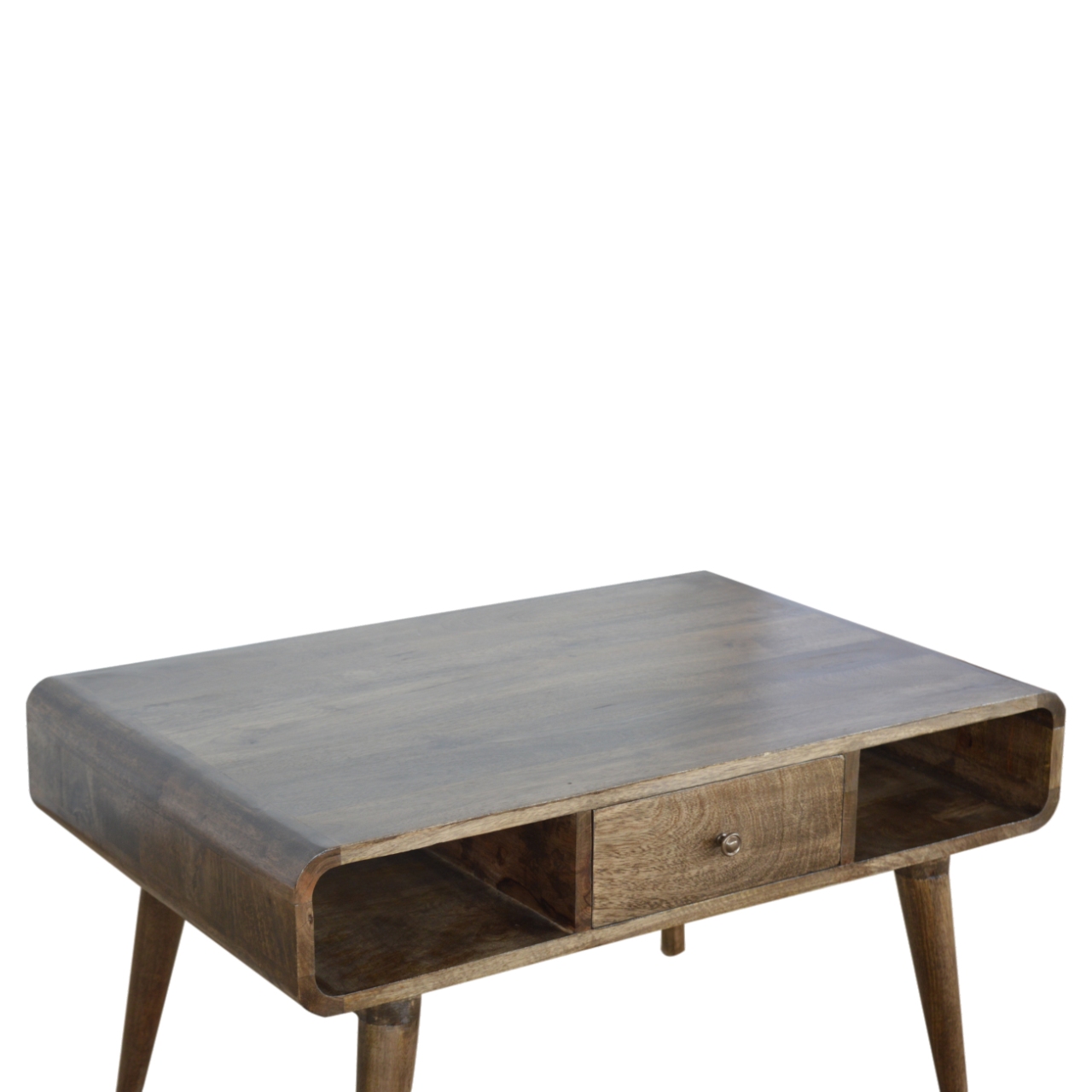 Solid Mango Wood Curved Grey Washed Coffee Table - Image 6