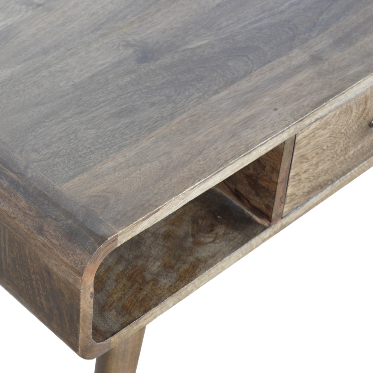 Solid Mango Wood Curved Grey Washed Coffee Table - Image 7