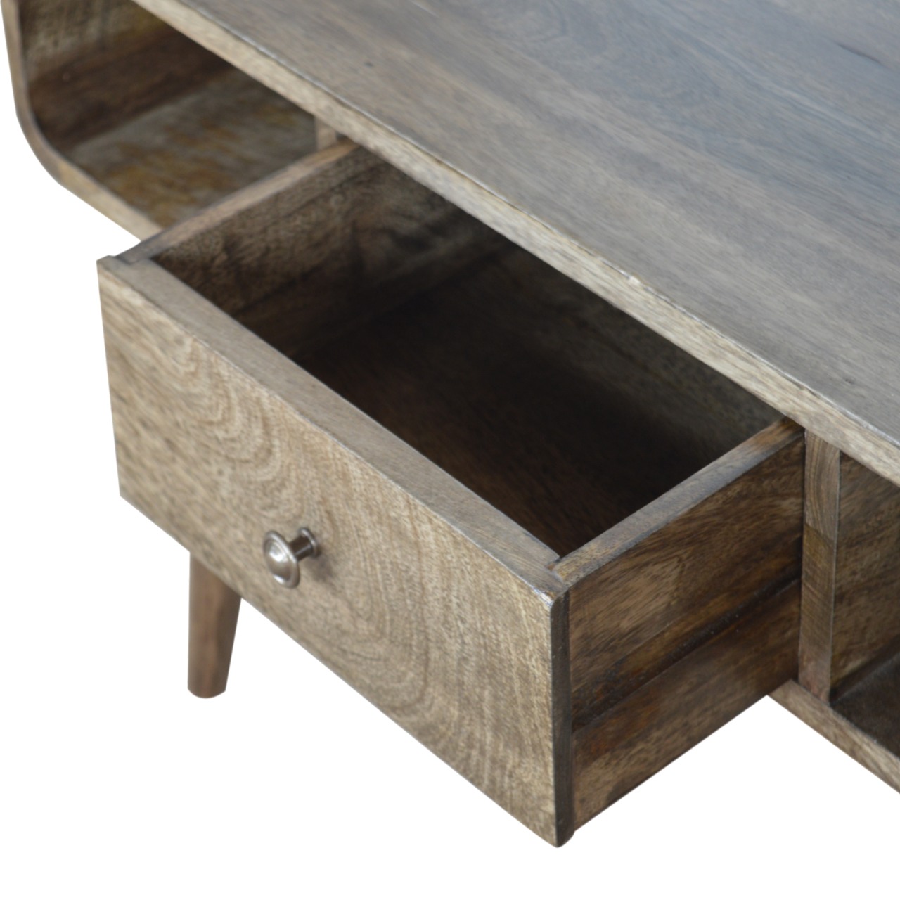 Solid Mango Wood Curved Grey Washed Coffee Table - Image 8