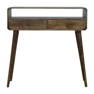 Solid Mango Wood Curved Grey-wash Console Table