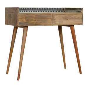 Solid Mango Wood Mango Wood Two Drawer Gallery Back Bone Inlay Console Table