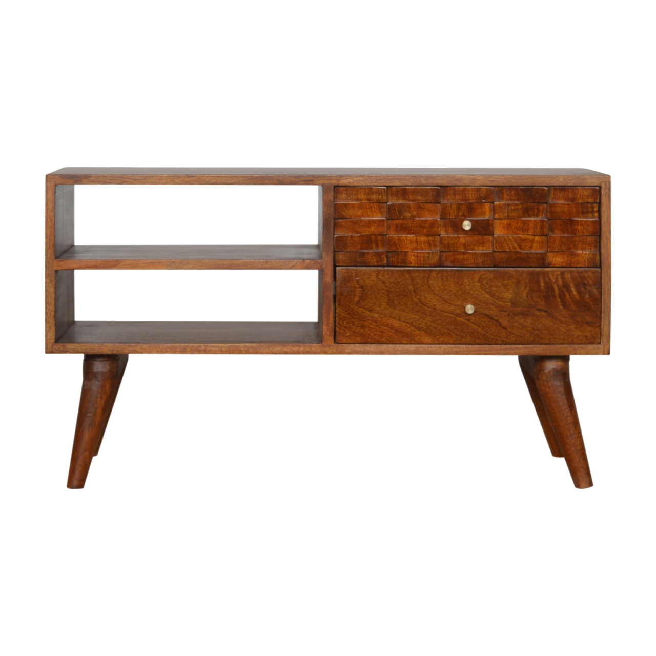 Solid Mango Wood Tile Carved Chestnut TV Unit