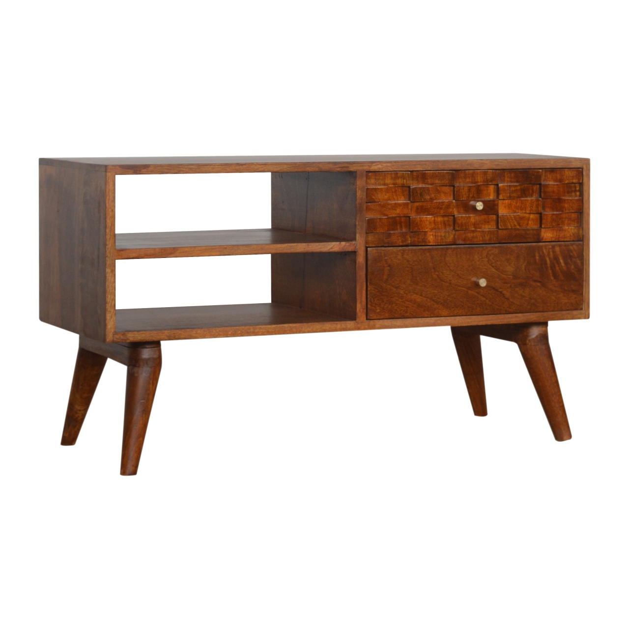 Solid Mango Wood Tile Carved Chestnut TV Unit - Image 3