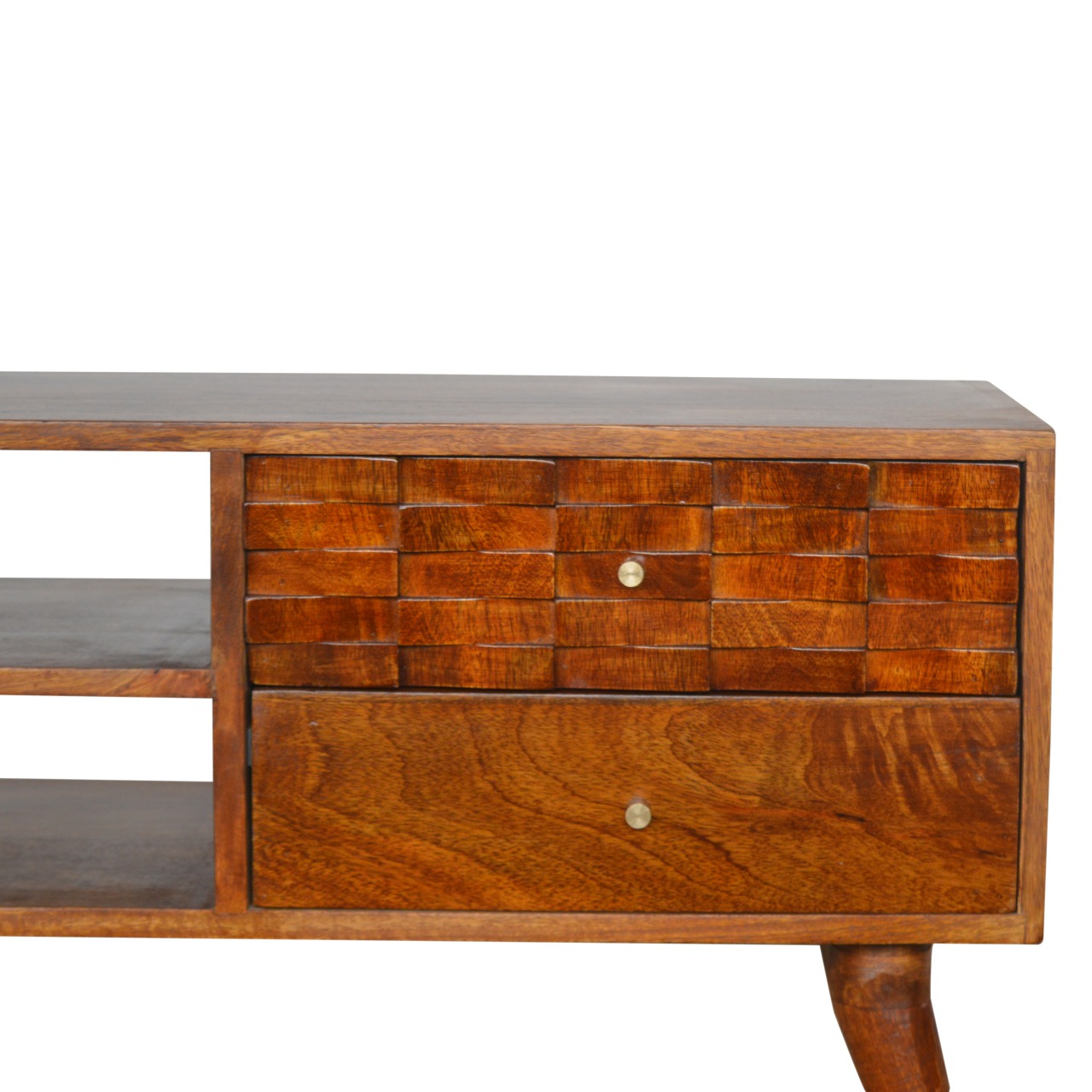 Solid Mango Wood Tile Carved Chestnut TV Unit - Image 4