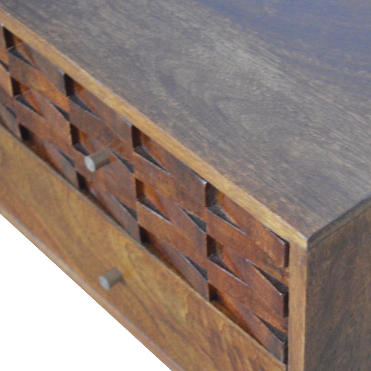 Solid Mango Wood Tile Carved Chestnut TV Unit - Image 5
