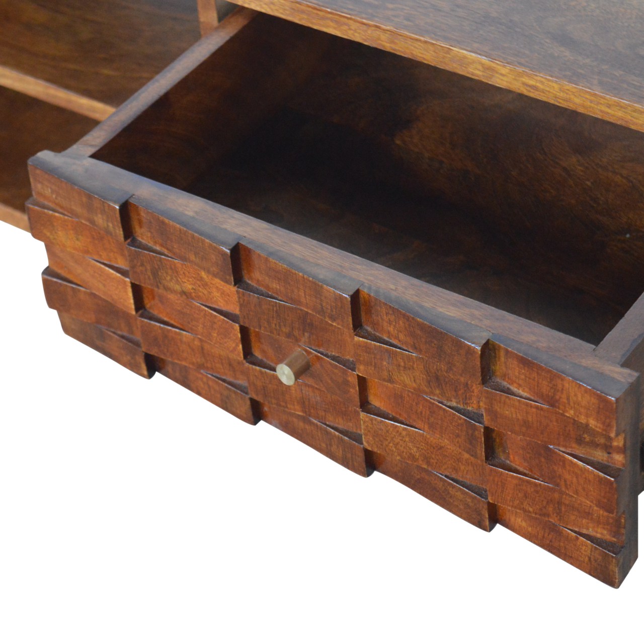 Solid Mango Wood Tile Carved Chestnut TV Unit - Image 7