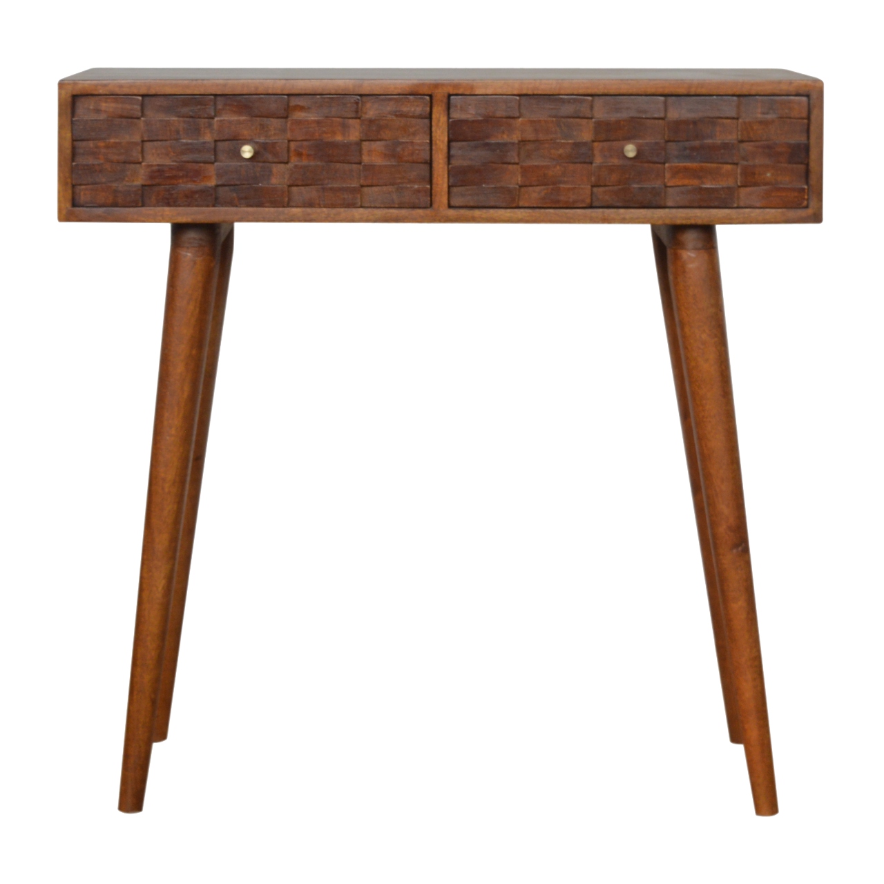 Solid Mango Wood Chestnut Finished 2 Tiled Drawer Console Table