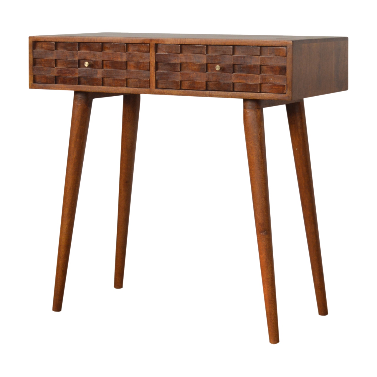 Solid Mango Wood Chestnut Finished 2 Tiled Drawer Console Table - Image 2