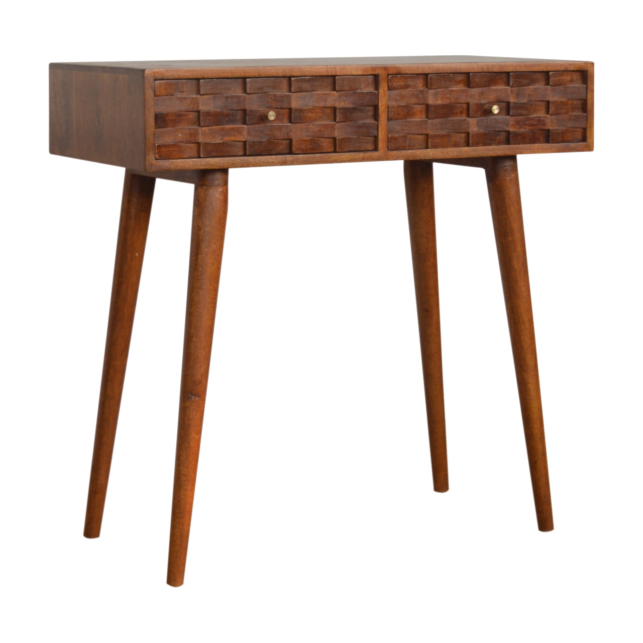 Solid Mango Wood Chestnut Finished 2 Tiled Drawer Console Table - Image 3