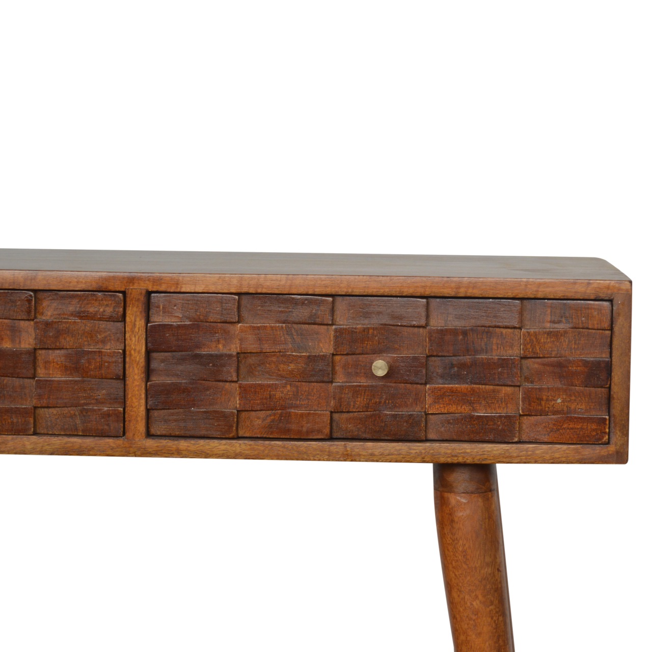 Solid Mango Wood Chestnut Finished 2 Tiled Drawer Console Table - Image 4
