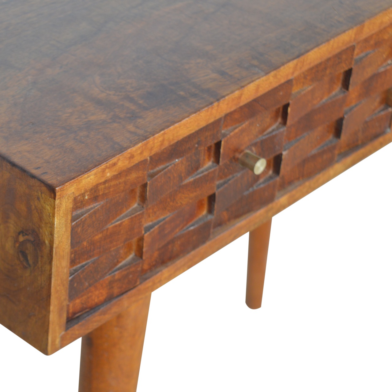 Solid Mango Wood Chestnut Finished 2 Tiled Drawer Console Table - Image 5