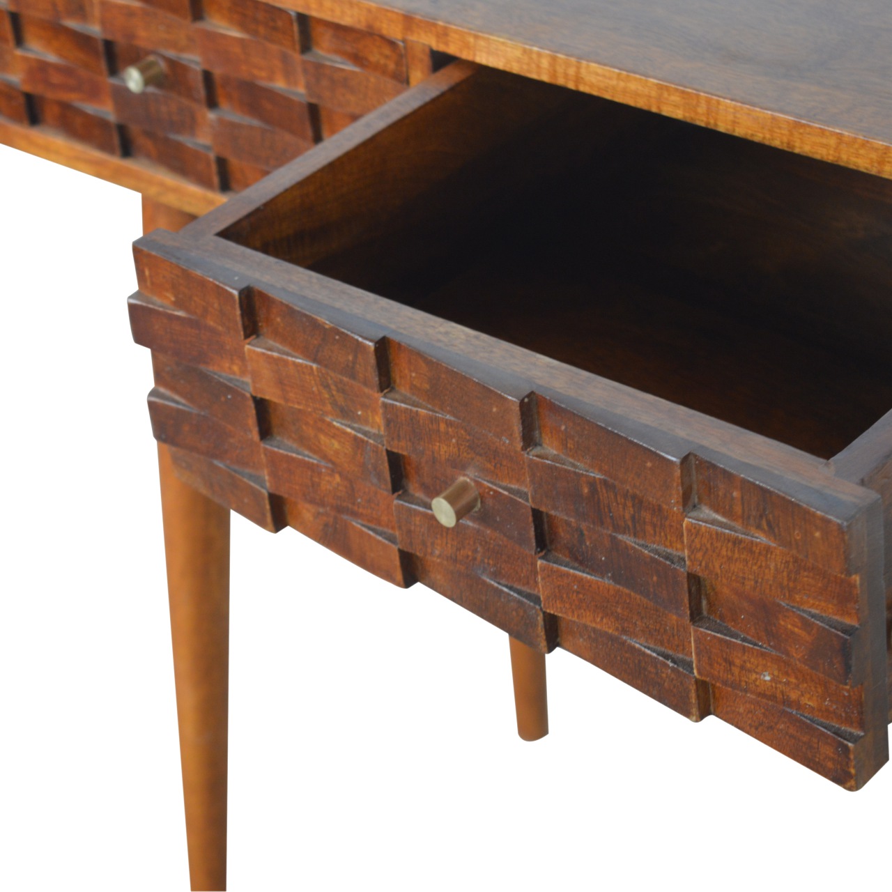 Solid Mango Wood Chestnut Finished 2 Tiled Drawer Console Table - Image 7