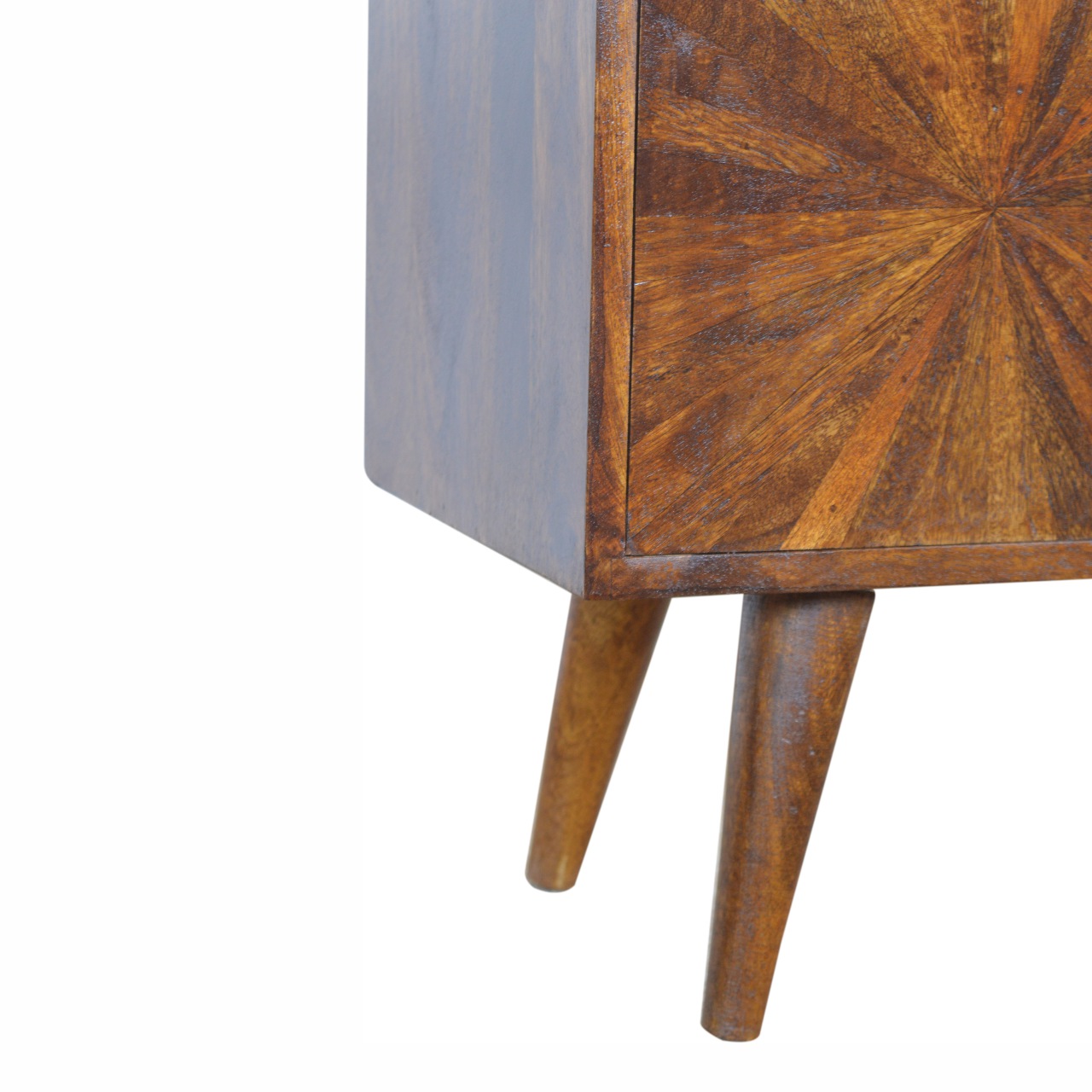Solid Mango Wood Chestnut Finished 2 Drawers 1 Door Sunrise Patterned TV Stand - Image 5
