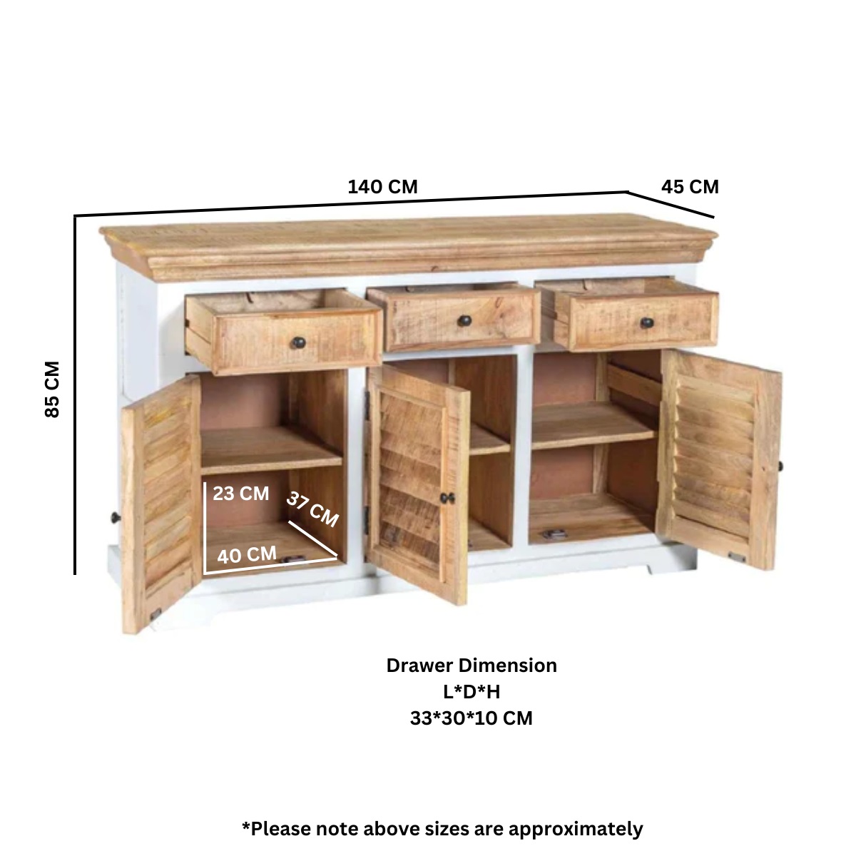 Alfie Wood Sideboard - 3 Drawers & 3 Doors - Image 10