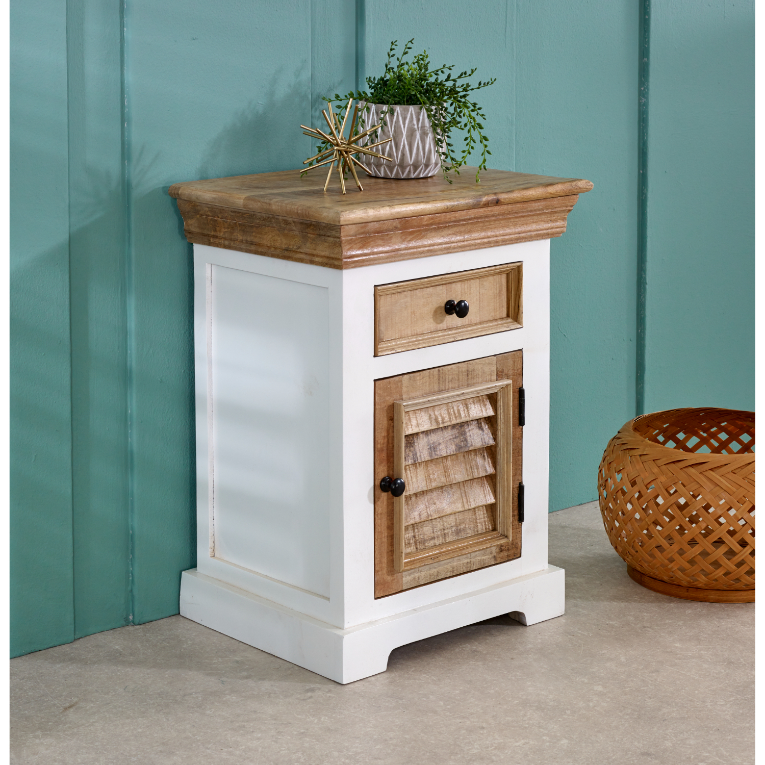 Alfie Solid Mango Wood Bedside Cabinet 1 Drawer + 1 Door - Image 5