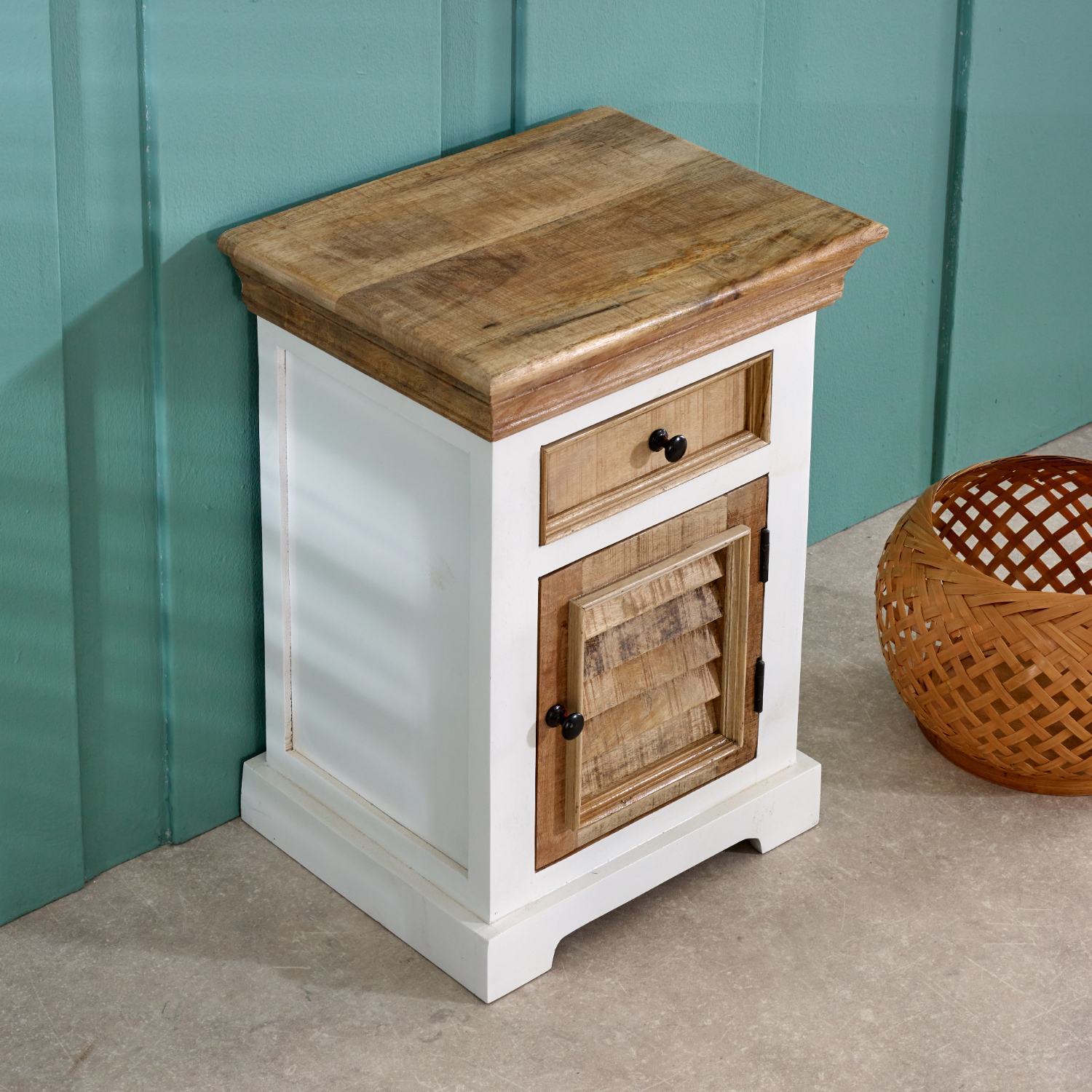 Alfie Solid Mango Wood Bedside Cabinet 1 Drawer + 1 Door - Image 7