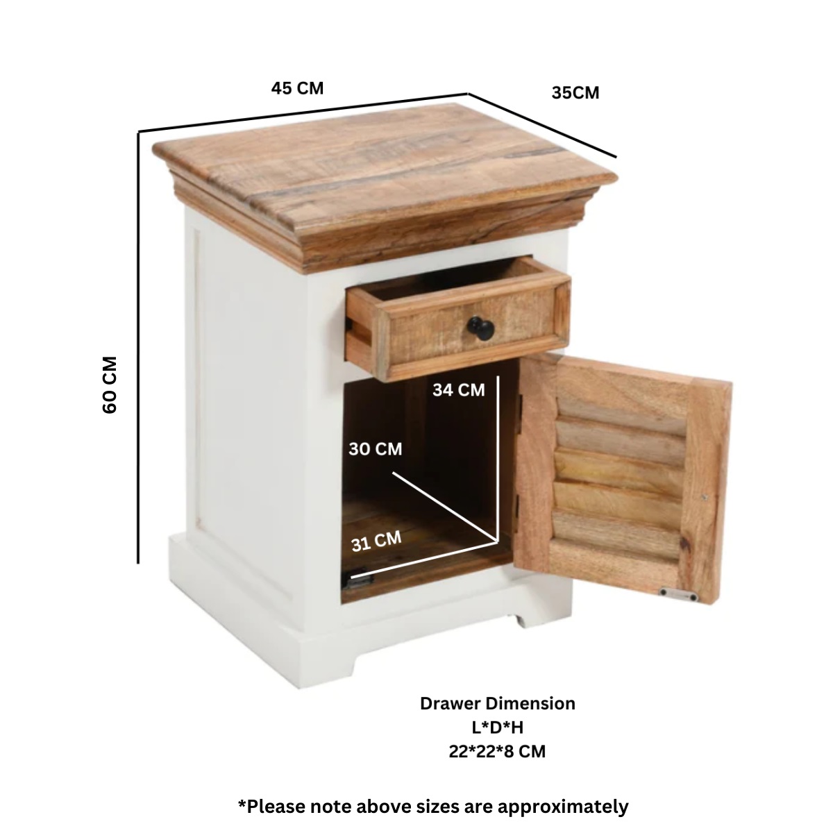 Alfie Solid Mango Wood Bedside Cabinet 1 Drawer + 1 Door - Image 4