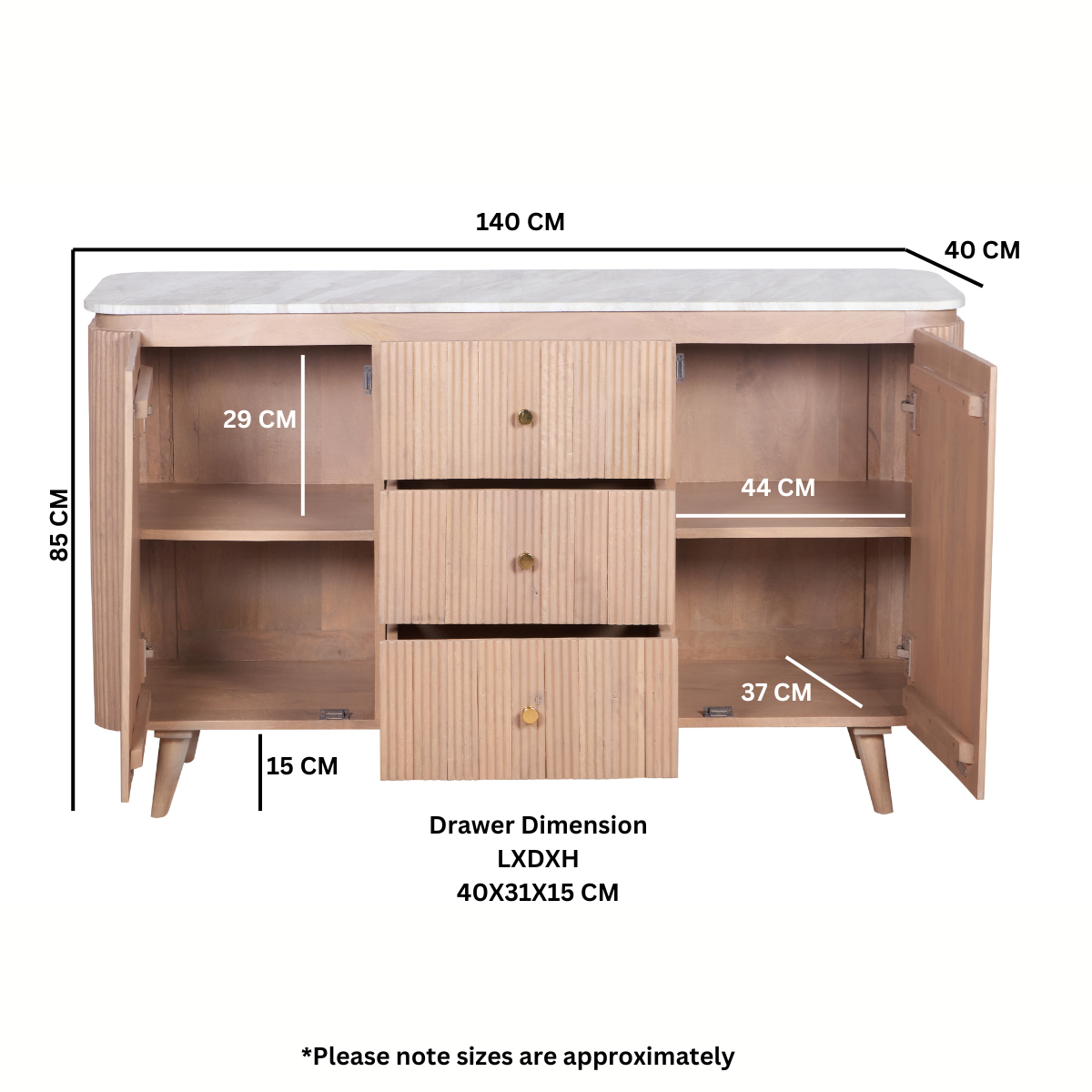 Ashford Natural Marble & Wood Extra Large Sideboard - Image 5