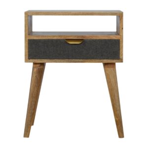 Solid Mango Wood Grey Tweed Bedside with Open Slot