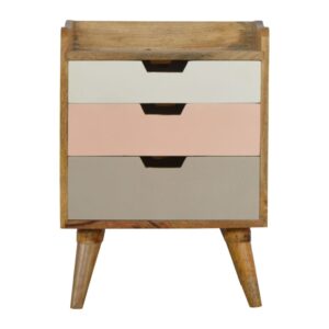 Solid Mango Wood Solid Mango Wood Oak Finished 3 Drawer Pink Painted Bedside