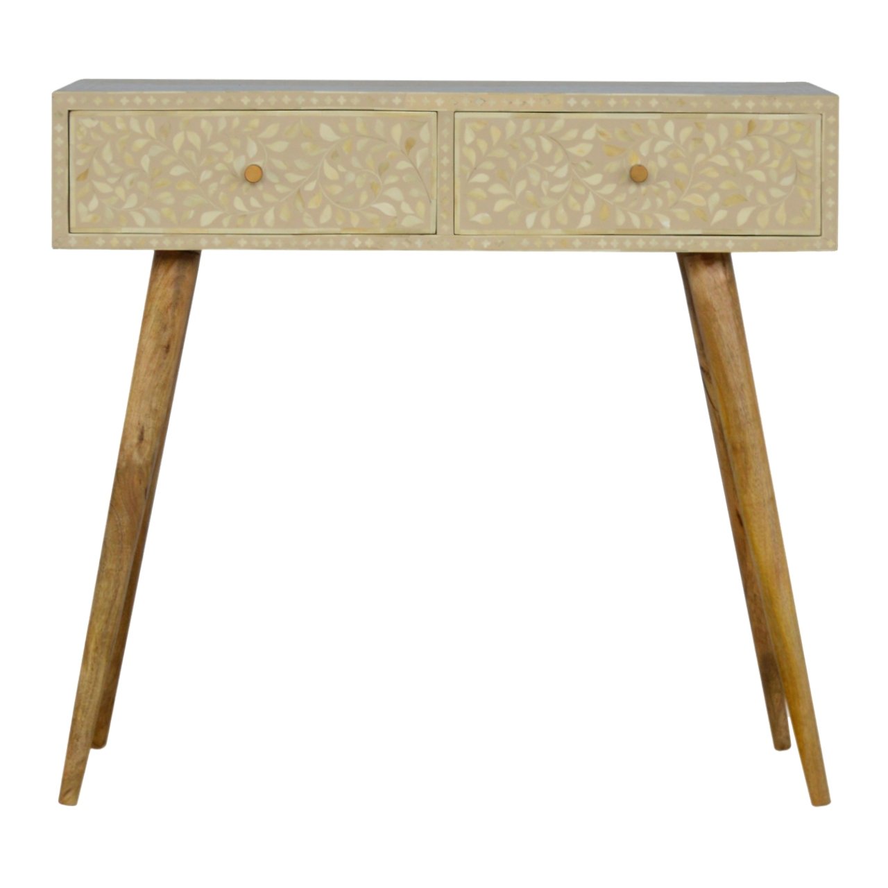 Solid Mango Wood Floral Bone Inlay Console Table