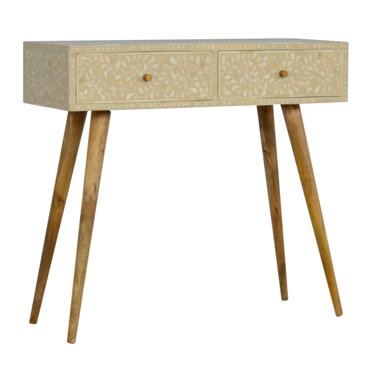Solid Mango Wood Floral Bone Inlay Console Table - Image 2