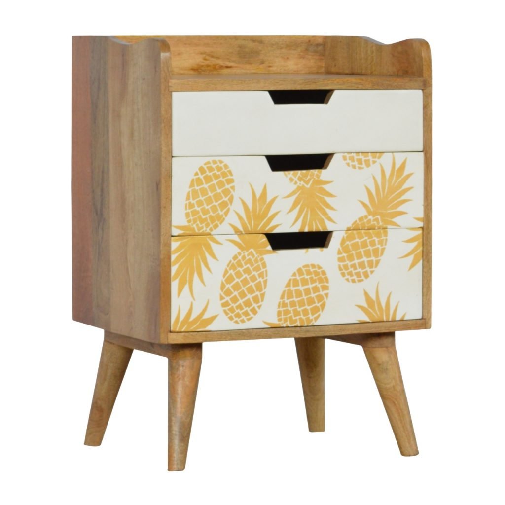 Solid Mango Wood Pineapple Screen Printed Bedside - Image 3