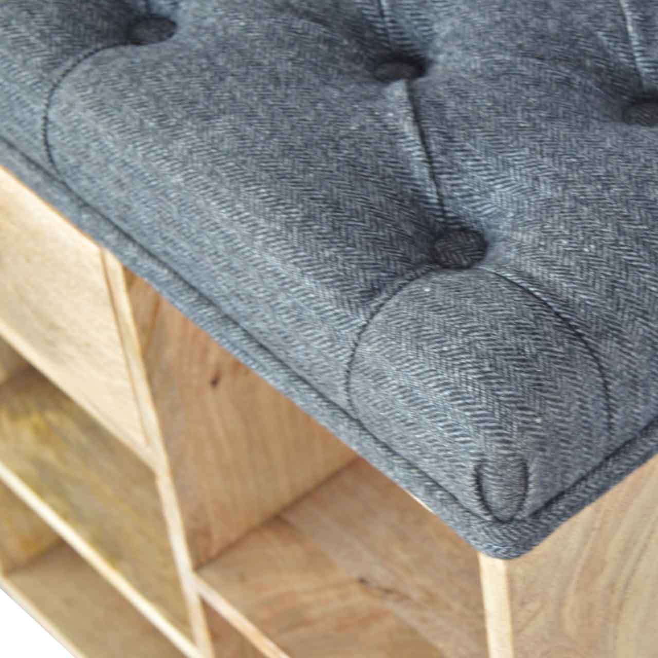 Mango Wood Black Tweed 1 Drawer Bench - Image 9