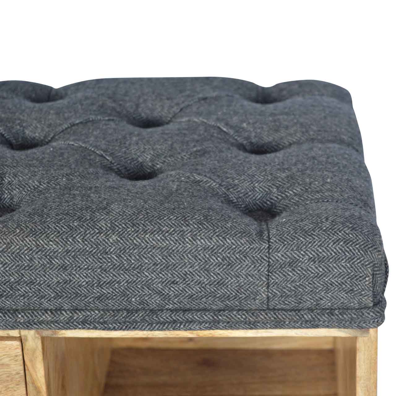 Mango Wood Black Tweed 1 Drawer Bench - Image 4