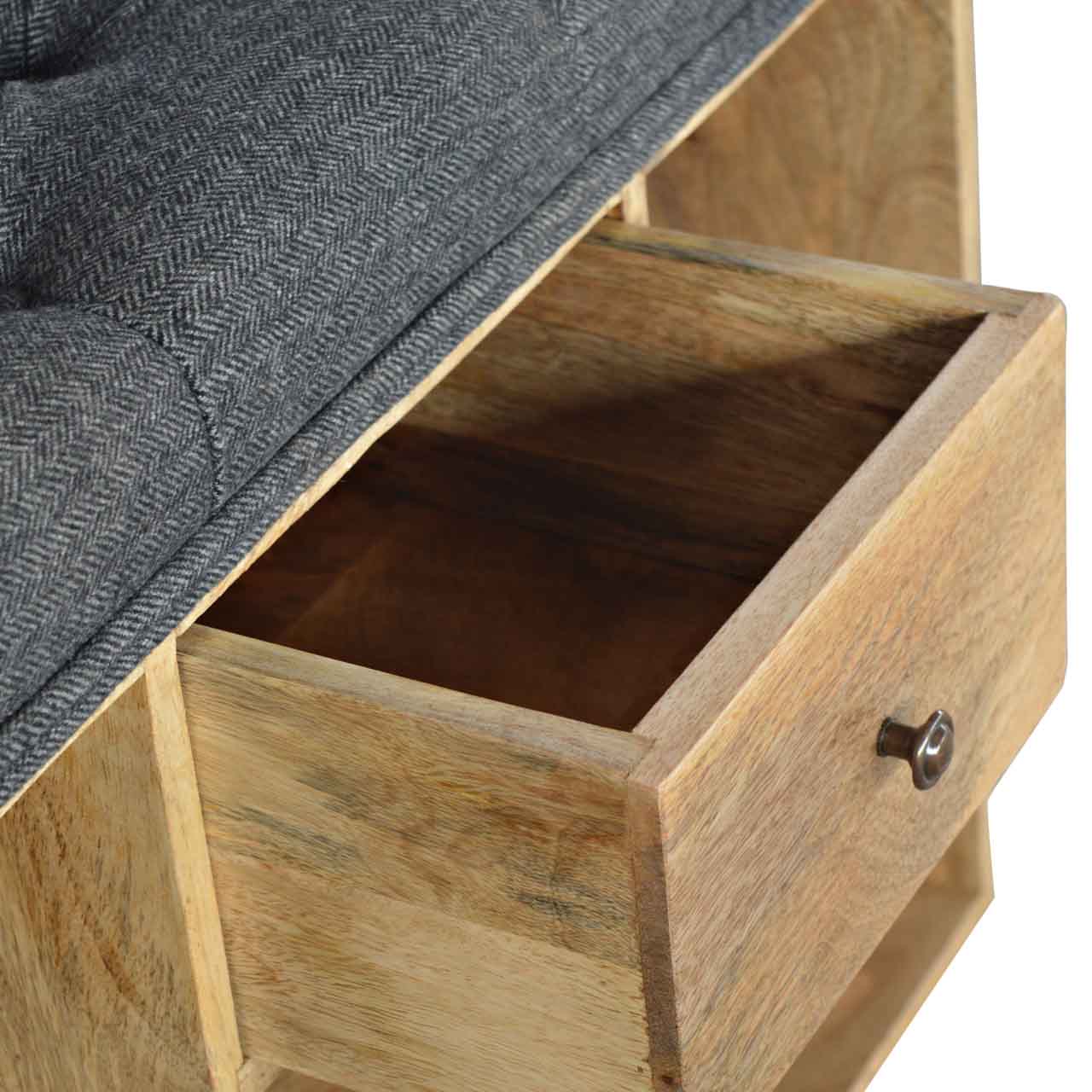 Mango Wood Black Tweed 1 Drawer Bench - Image 6