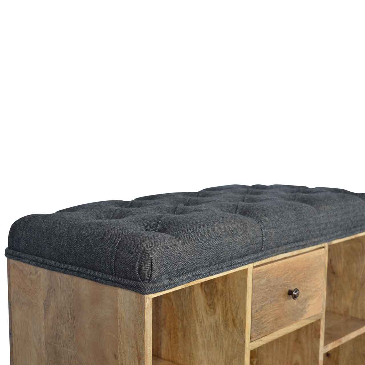 Mango Wood Black Tweed 1 Drawer Bench - Image 7