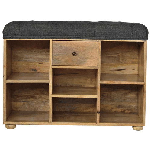 Mango Wood Black Tweed 1 Drawer Bench