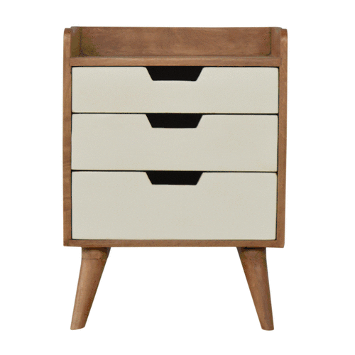 Solid Mango Wood Two Tone 3 Drawer White Hand Painted Cabinet