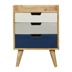Solid Mango Wood Two Tone with Navy Mango Wood 3 Drawer Cabinet
