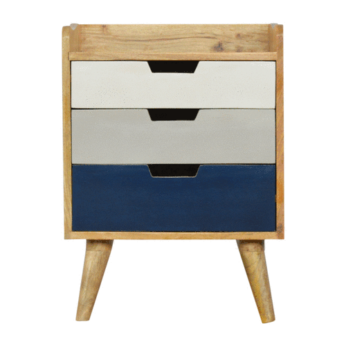 Solid Mango Wood Two Tone with Navy Mango Wood 3 Drawer Cabinet