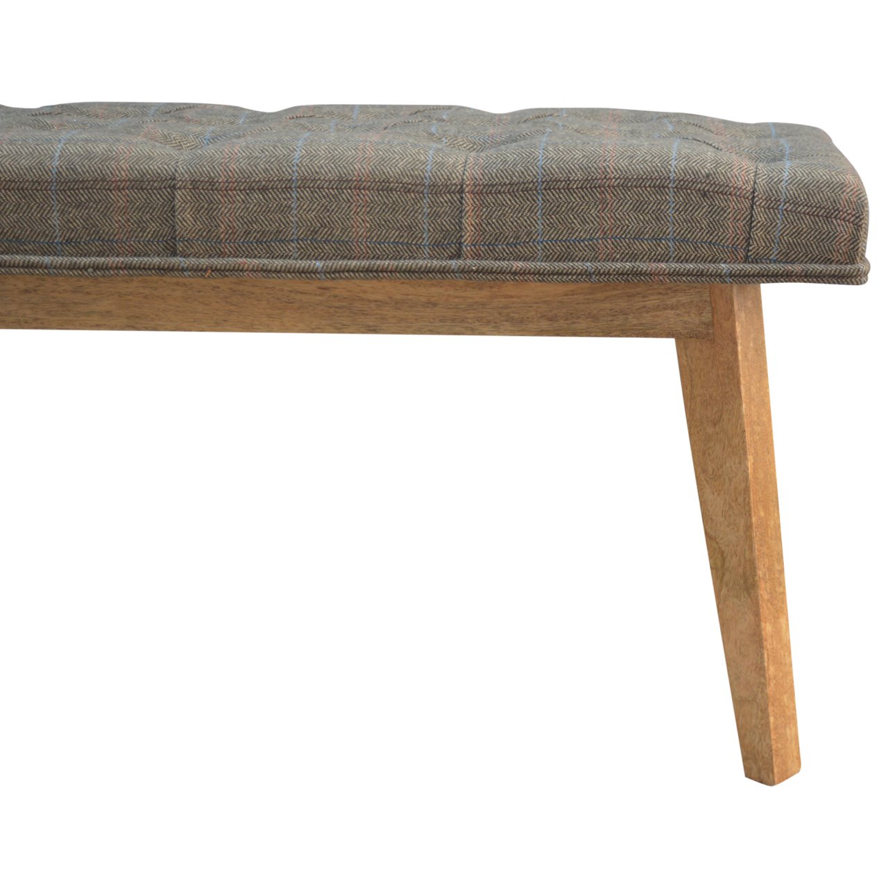 Solid Mango Wood Scandinavian Style Check Pattern Stool - Image 4