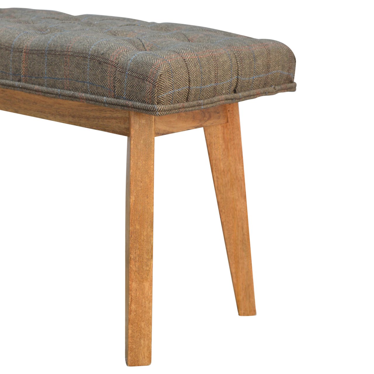 Solid Mango Wood Scandinavian Style Check Pattern Stool - Image 5