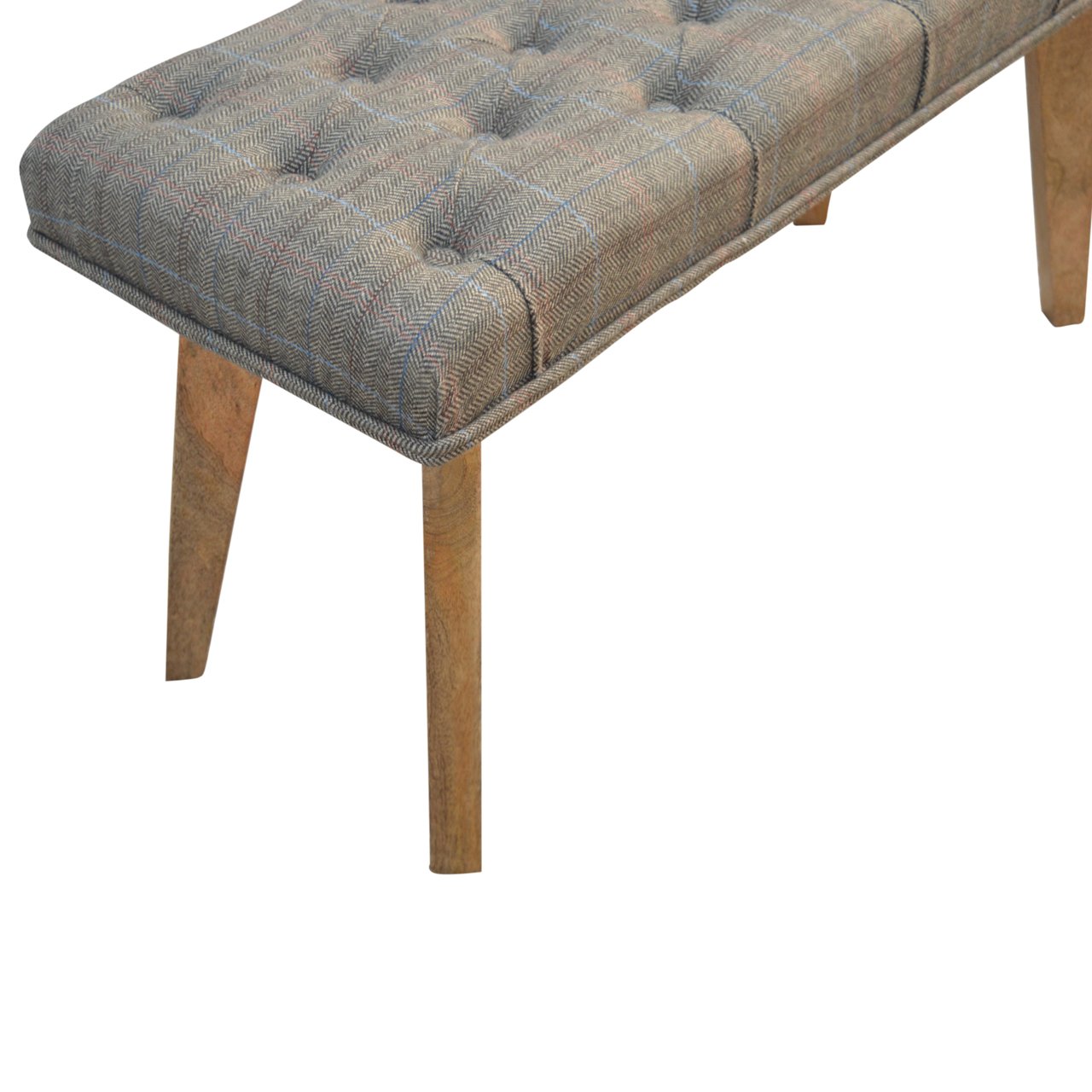 Solid Mango Wood Scandinavian Style Check Pattern Stool - Image 6