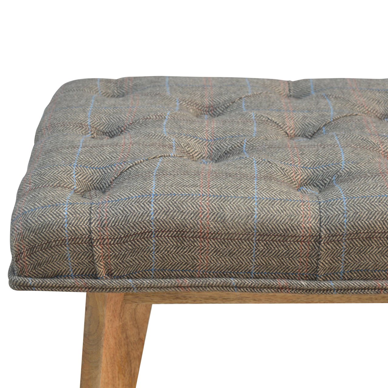 Solid Mango Wood Scandinavian Style Check Pattern Stool - Image 7
